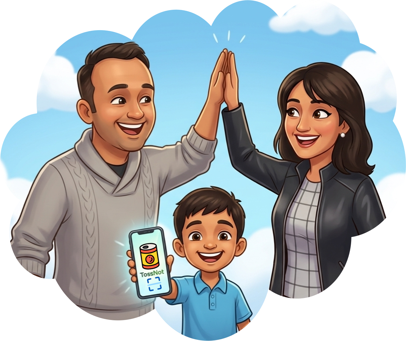 The TossNot family celebrating the idea behind a less wasteful household.